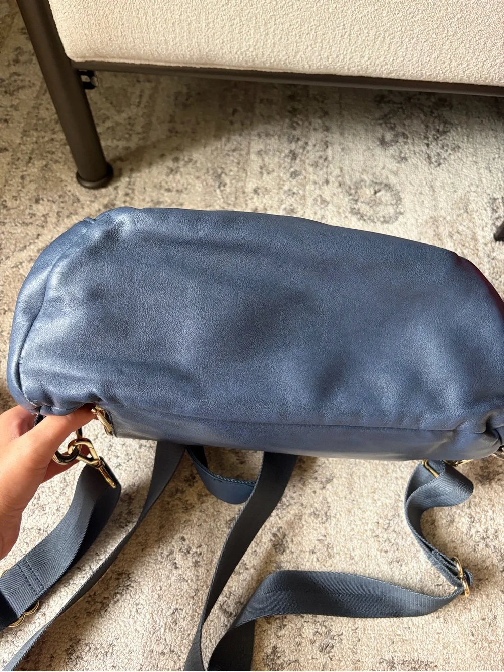 Fawn Design Navy Leather Daypack with Gold Accents